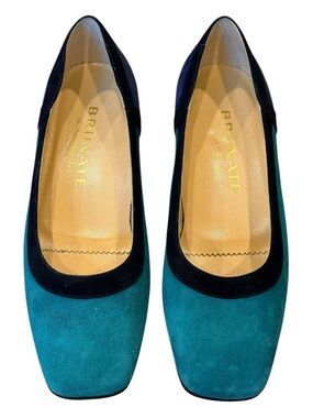Brunate Vintage Teal Navy Colorblock Suede Square Toe Ballet Flat Italy 37.5